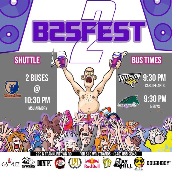treweezzzy's tweet photo. Shuttle Info πππ
#B2SFEST2 Tonight π
For Last Min $10 WristBands
Txt #Bands to (240) 274-3583
#TU #MSU #CSU #SU https://t.co/sbqXhXaXWy