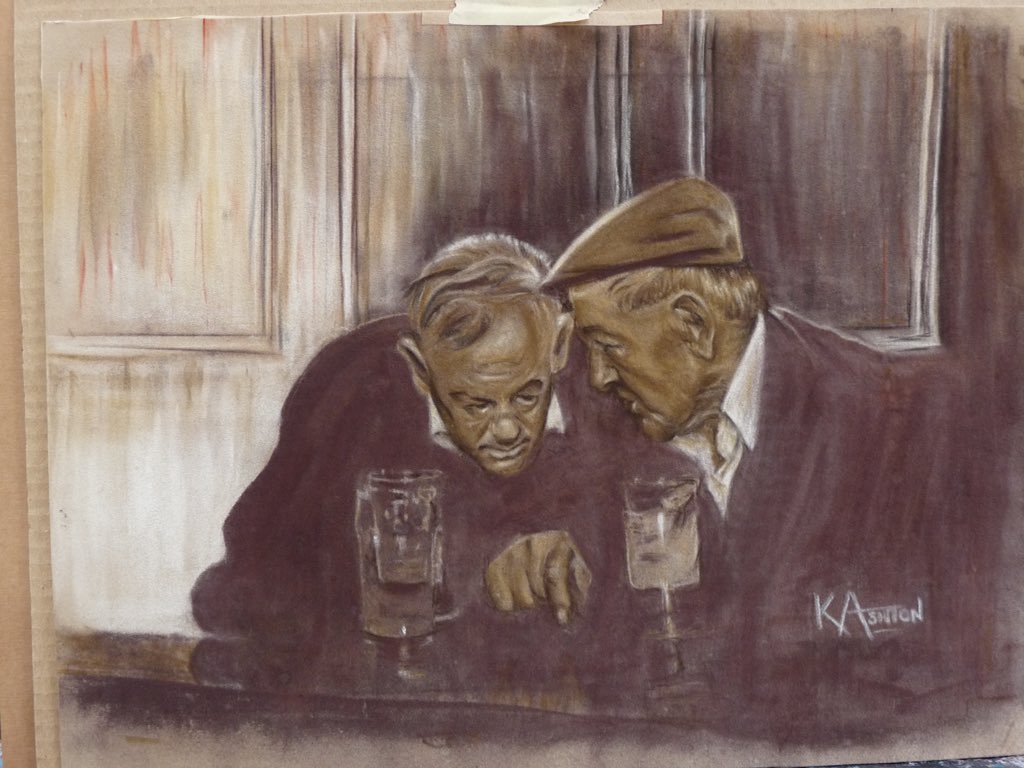 KayAshton45's tweet photo. SO I SAID TO THIS FELLA https://t.co/IFToAgYakW #pastelart #pastelpainting #oldenglishpub #oldenday #sepia #artwork https://t.co/pEkFg1IufY