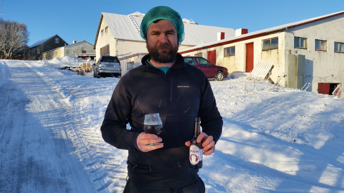 This is Elvar, our head Brewer, with our newest product. This one is called Baron and is a wonderful brown ale.