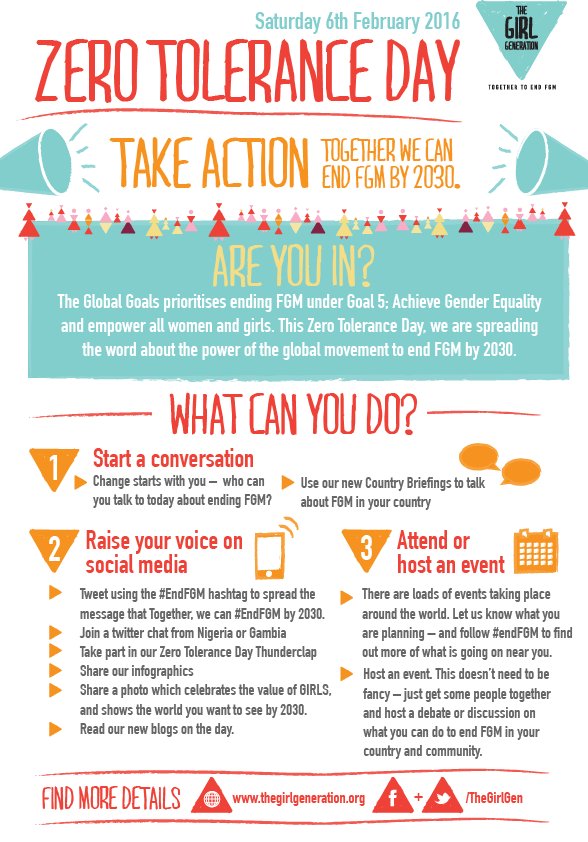 TheGirlGen's tweet photo. What can you do this #ZeroToleranceDay? Here are a few ways to take action! #EndFGM   #EndVAW #GlobalGoals #Goal5 https://t.co/4RtPIukFr7