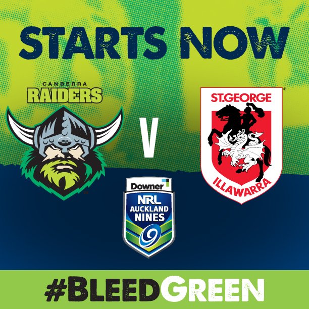 RaidersCanberra's tweet image. KICK-OFF! We’re underway at Eden Park in our first pool match of the #NRLAKL9S against the Dragons. #BleedGreen