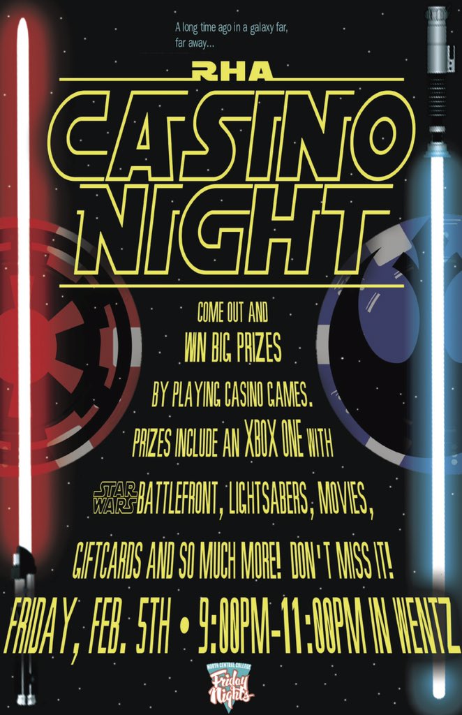 Nothing to do on a Friday night? NO worries! Come join us for RHA's Casino Night! 9-11 in Wentz Lobby!
