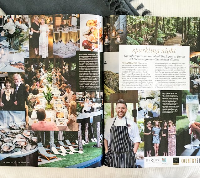 Thrilled to see #Champage dinner <a href="/byronatbyron/">The Byron at Byron</a> feat. in this month's #countrystylemag <a href="/DRYCOM/">Elisabeth Drysdale</a> @massimomele007