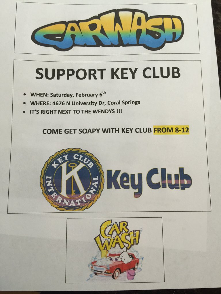 CSCKEYCLUB's tweet photo. Come out to the car wash and support key club!!! It's $5.00 for each car. https://t.co/v0FMcB4Cru