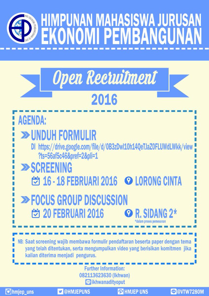 Halo halo persiapkan diri kalian untuk kepengurusan HMJ Ekonomi Pembangunan 2016
Let's join us 😊