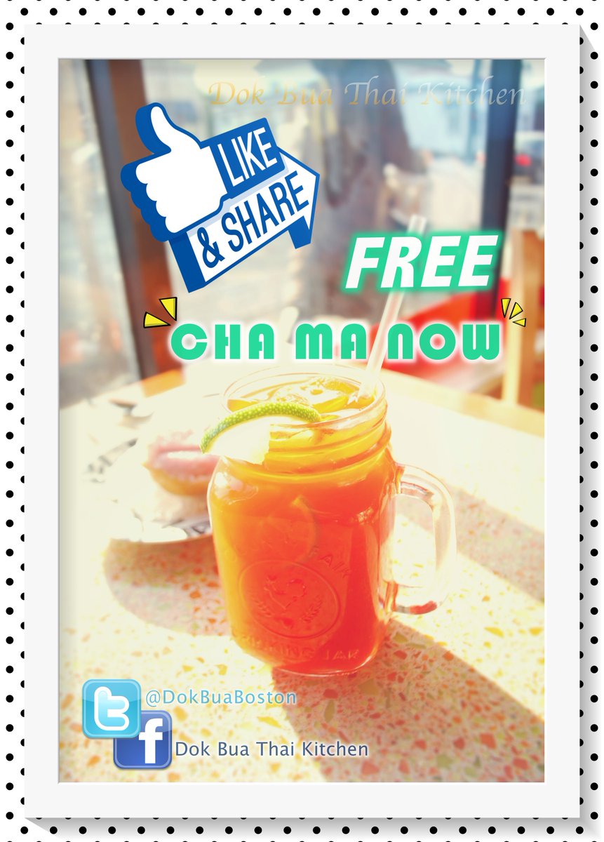 DokBuaBoston's tweet photo. FREE SWEET LEMON THAI ICE TEA.
ONLY MON-THU.
DOK BUA THAI KITCHEN.
411 HARVARD ST. BROOKLINE,MA 02446

THANK YOU. https://t.co/wgFASDVbzD