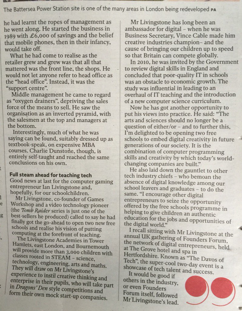 Great supportive piece on Livingstone Academies by <a href="/c_blackhurst/">Chris Blackhurst</a> in today's Independent #STEAM