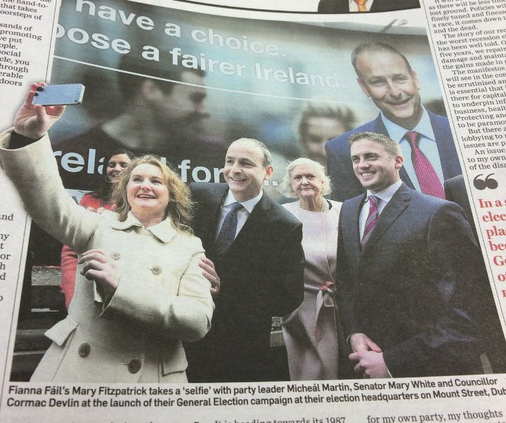 CormacDevlin's tweet photo. A great start to day #20 of #GE16 when you make the front of the @Independent_ie Saturday supplement @SenMaryWhite https://t.co/ShjPQQi8Px