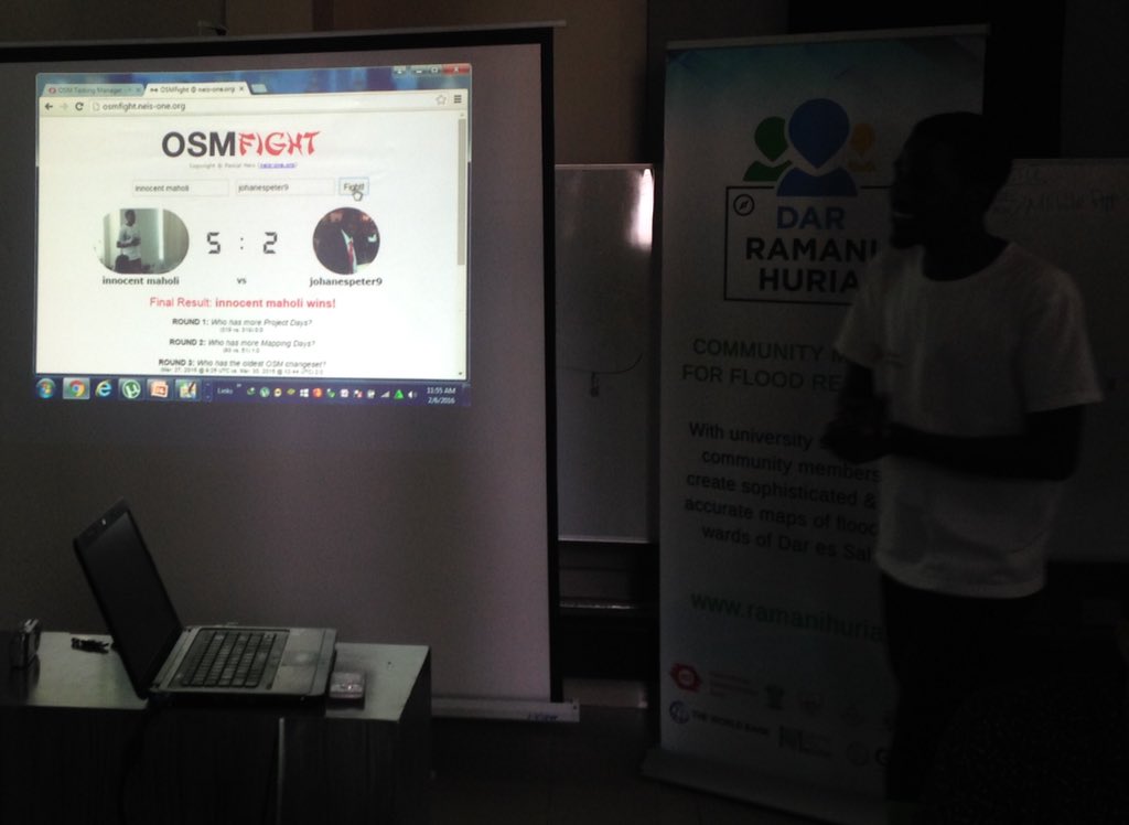 RamaniHuria's tweet photo. Tense moments as mappers battle at @MaptimeTZ well done @iam_innosaint for winning your #OSMfight https://t.co/uWE0ndRLaI