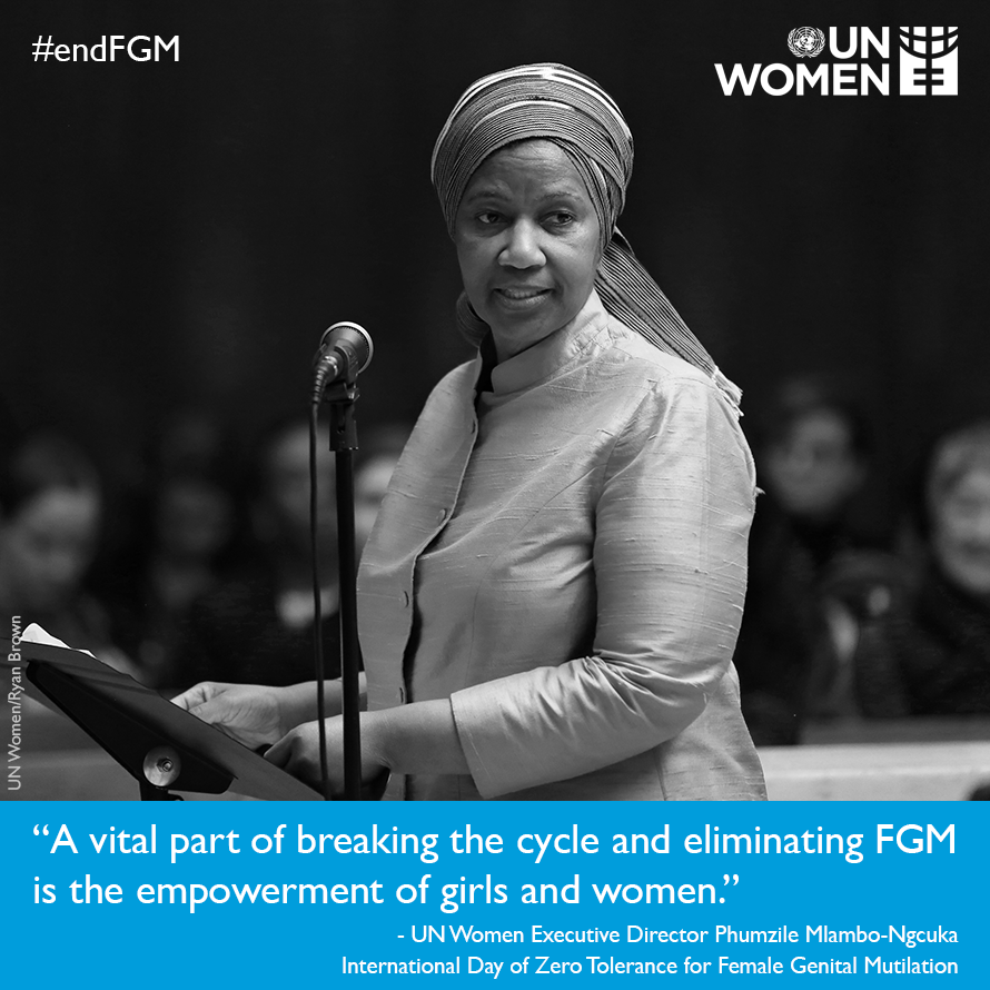 UN_Women's tweet photo. Today is the Int'l Day of Zero Tolerance for Female Genital Mutilation. We have to #endFGM! https://t.co/7ELCb66IzS https://t.co/vU6kvpfmHj