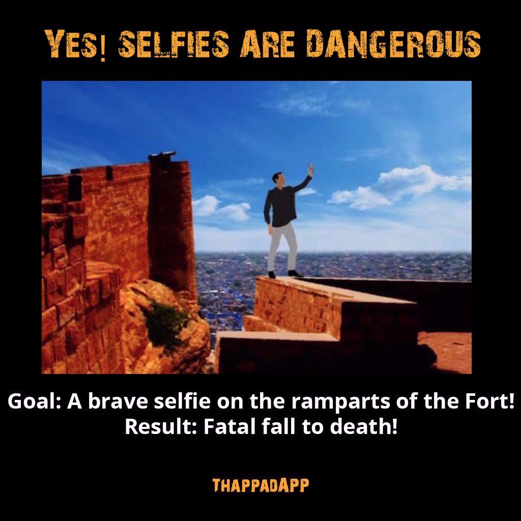 ThappadApp's tweet photo. Would you risk your life to take a #PerfectSelfie? #SelfieDeath #SelfieRisk 
Get the app - https://t.co/tXeBz3iIhr https://t.co/RzRlHCZxYS