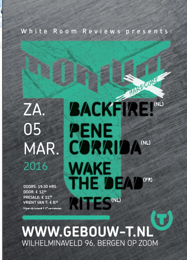 #TMonium met #Backfire!, <a href="/PeneCorrida/">Pene Corrida</a> #Rites en #WakeTheDead  <a href="/GebouwT/">Gebouw-T</a> / Kaarten via gebouw-t.nl
