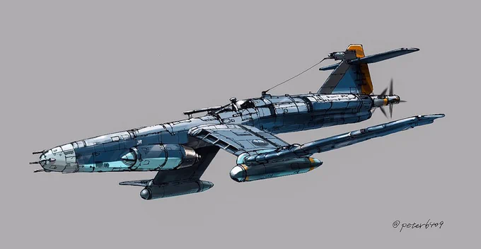ジェットレシプロ混合動力機を描いたよ。 