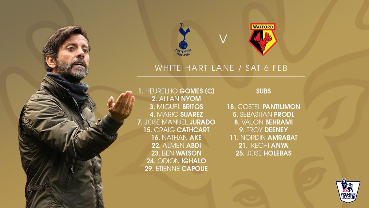 TEAM NEWS: 5 changes for #watfordfc. Nyom, Britos, Ake, Suarez &amp; Abdi for Paredes, Prödl, Holebas, Behrami &amp; Deeney