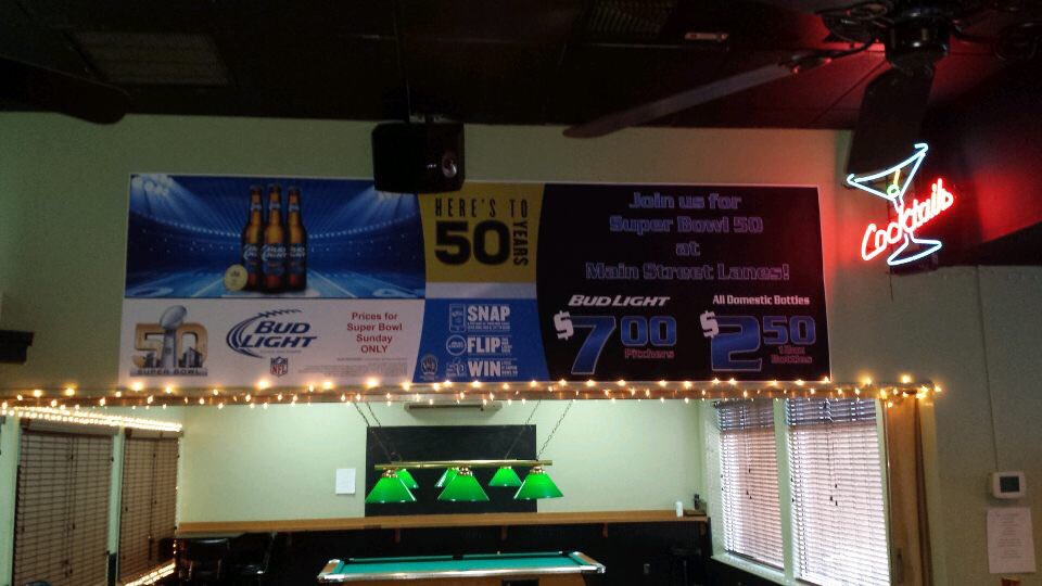 mainstlanes's tweet photo. Make sure to come out tomorrow!! #SuperBowl #mainstlanes #farmvilleva https://t.co/A04XRDy8bs
