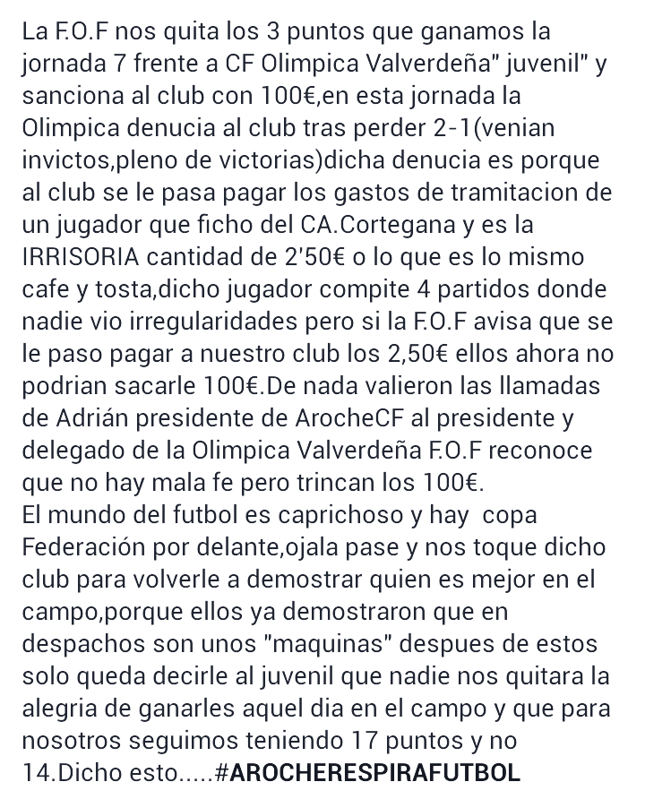 Gracias Olimpica Valverdeña CF...#IRONIA #AROCHERESPIRAFUTBOL