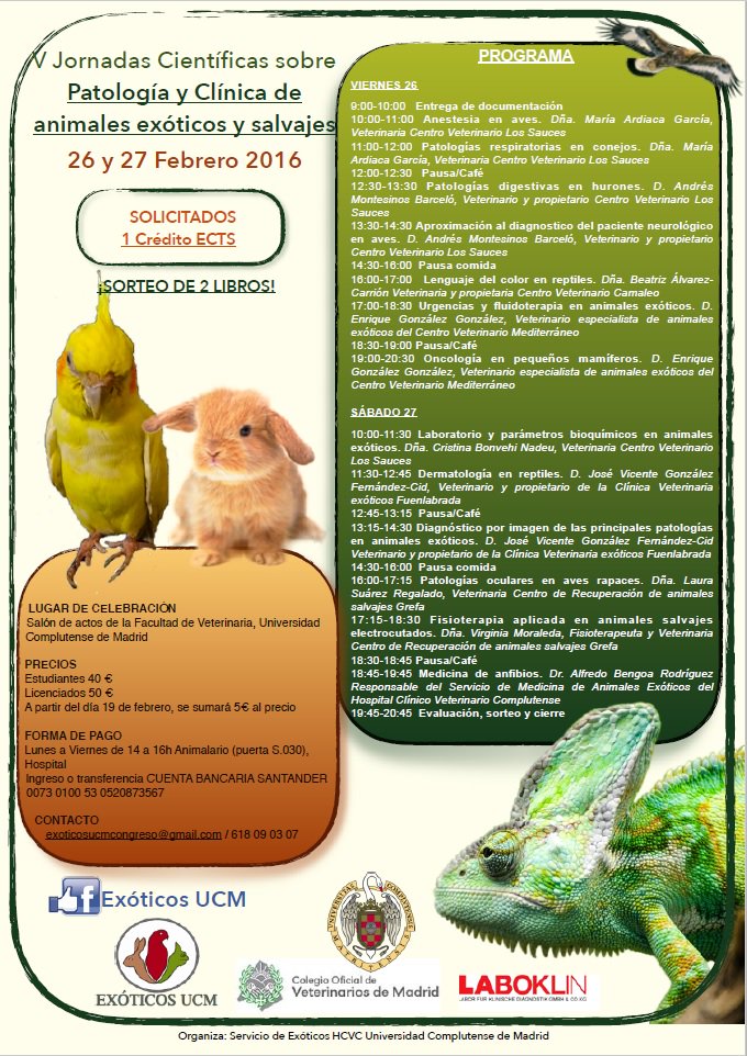 V Jornadas sobre Patología y Clínica en animales exóticos y salvajes!!