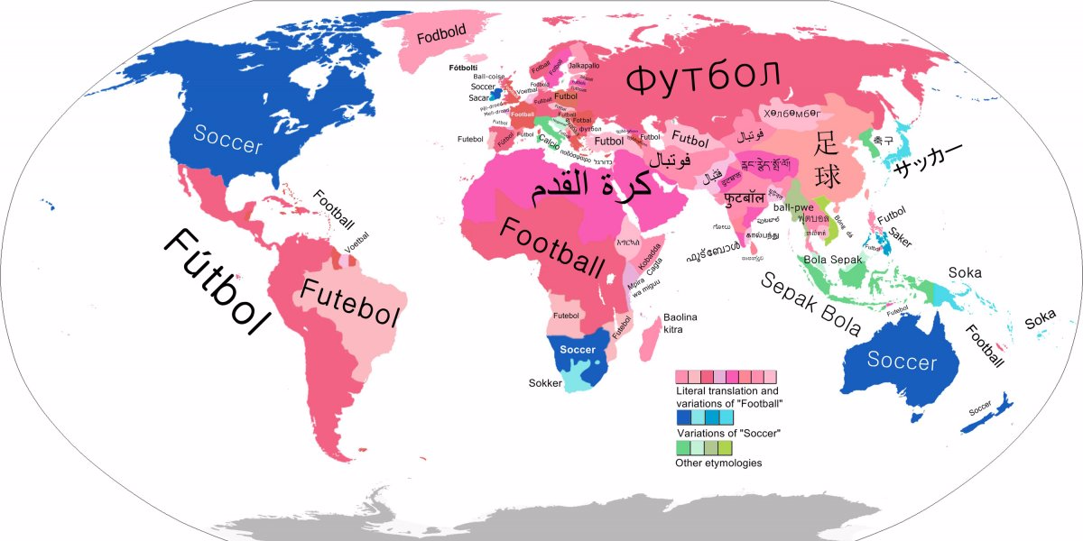 BusinessInsider's tweet photo. This map shows which countries call it 'football' and which call it 'soccer' https://t.co/9SAMiVPPBt https://t.co/f9dtrwU6BS