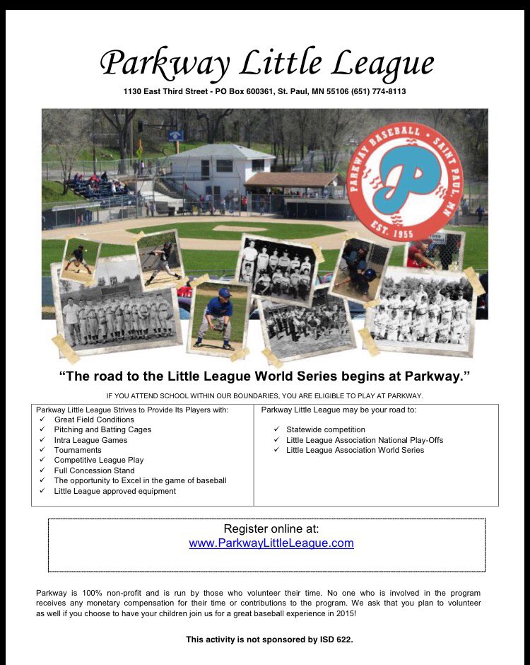 Online registration now open!!
Parkwaylittleleague.com