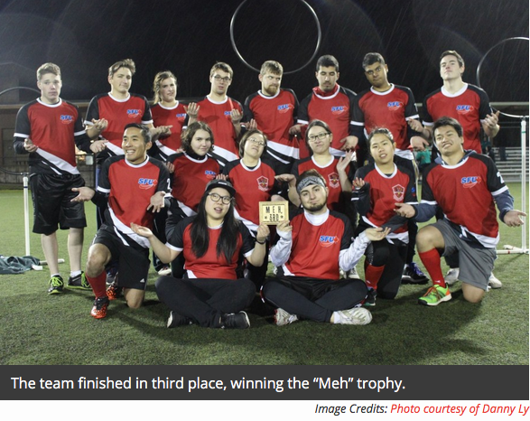 QuadballCan's tweet photo. “@QuidditchSFU wins first trophy in short history” | @peaksfu: https://t.co/4LLSEXatys https://t.co/MUqMZErtJ2