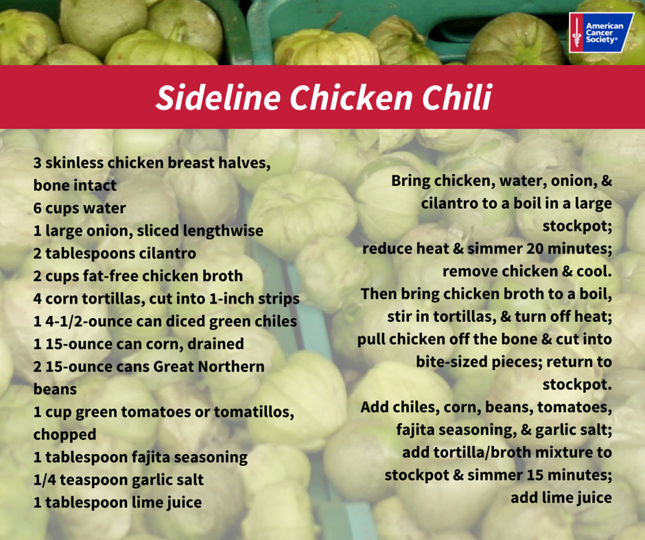 AmericanCancer's tweet photo. Stay warm (&amp; healthy) w/ our Sideline Chicken Chili - only 330 cal per serving https://t.co/m4WuD0Jyu7 #SuperBowl50 https://t.co/ZxRO5zfiTK