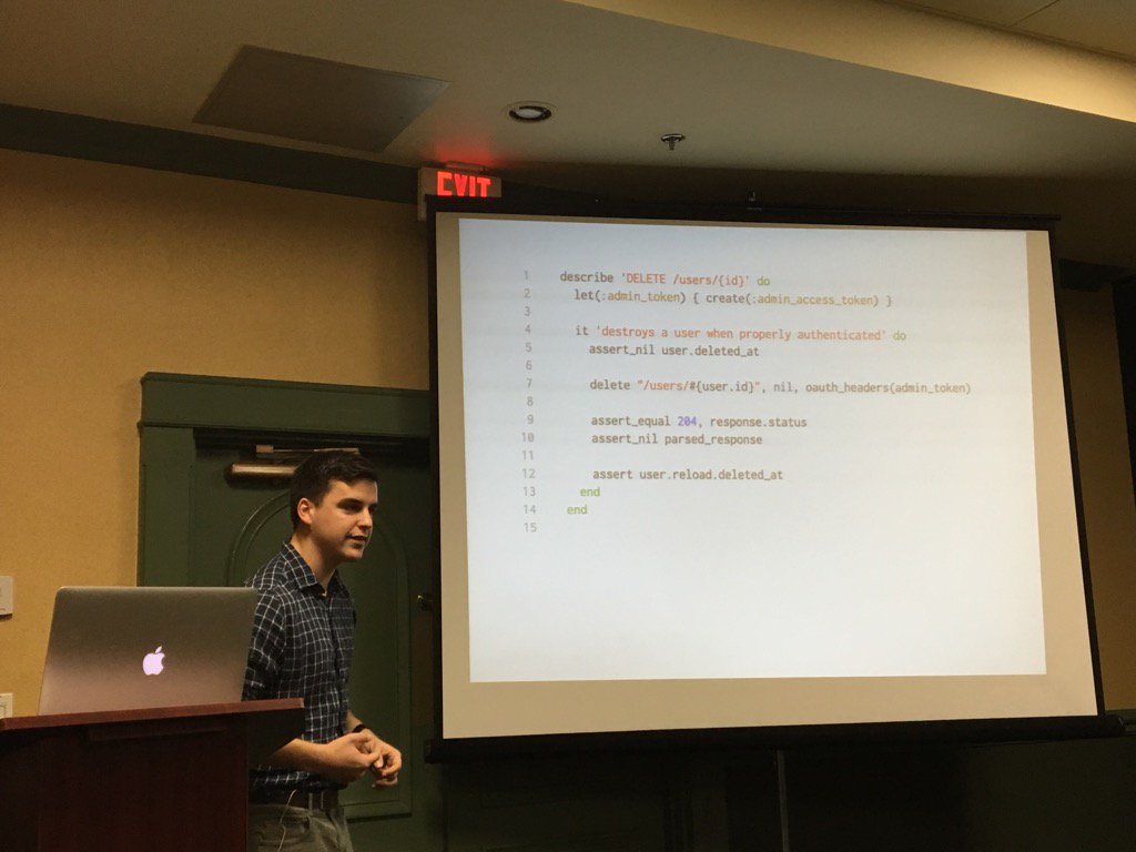 michaelmoussa's tweet image. Ruby code samples at a PHP conference by @philsturgeon...? SHOL&apos;VA! No respect for the double claw... #ssphp16