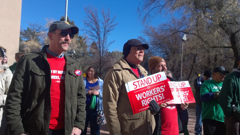 NMFLaflcio's tweet photo. AFSCME &amp; CWA rally at #NMLeg - We r all #1u fighting for working ppl! https://t.co/8WJxNweiRp