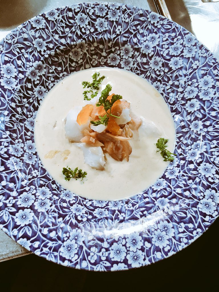 theprochefonial's tweet image. Smoked fish veloute with cured egg yolk @Moloughneys