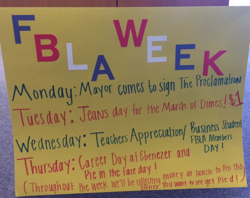 echsfbla_'s tweet photo. Heads up fellow FBLA members! Next week is FBLA week please retweet this so we can get the word out to the school! https://t.co/SbeahsQwTZ
