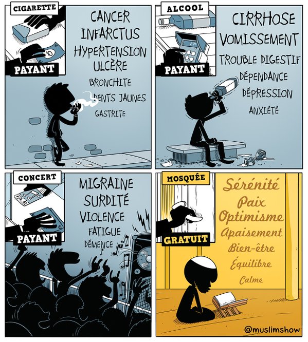 Sansdieux's tweet photo. Le dessinateur intégriste @muslimshow met tranquillement alcoolisme et concert sur le même plan... https://t.co/mWtbfODpkz
