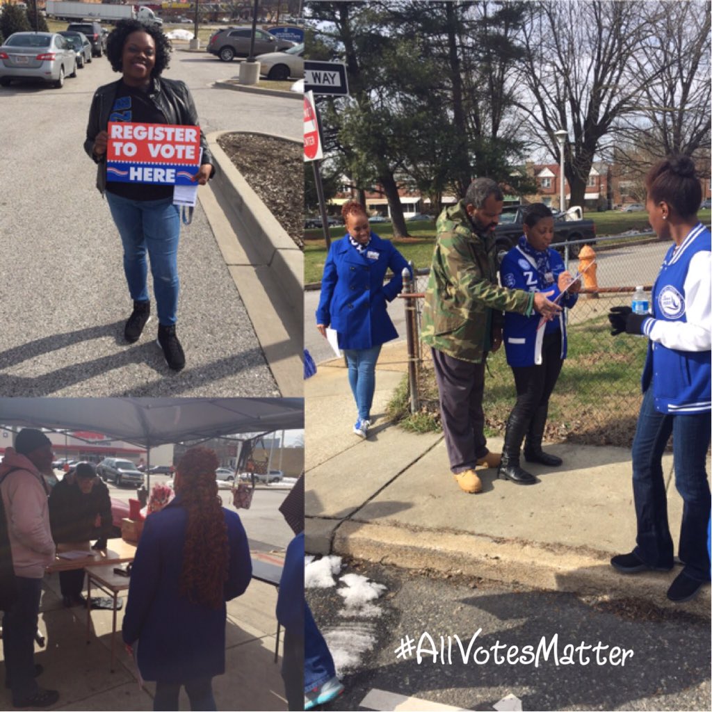 AJOYNES3's tweet photo. Out walking the streets of Baltimore registering voters #AllVotesMatter #TeamAlicia #CivicallyEngagedZeta https://t.co/QLsBDYbyKj
