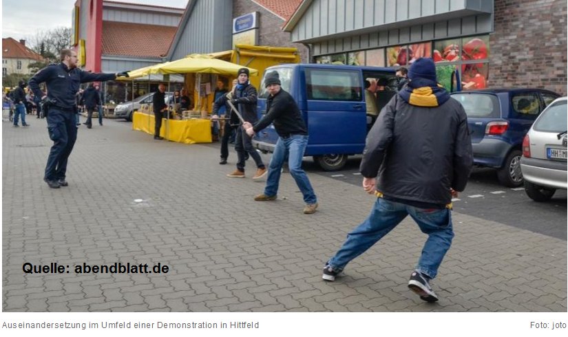 kentrail_ticker's tweet photo. #Hittfeld: Nazis gehen mit Knüppeln und Polizei mit Maschinenpistolen gegen Gegendemonstranten vor. (1/2)
#kaltland. https://t.co/ryUMdCIK1h