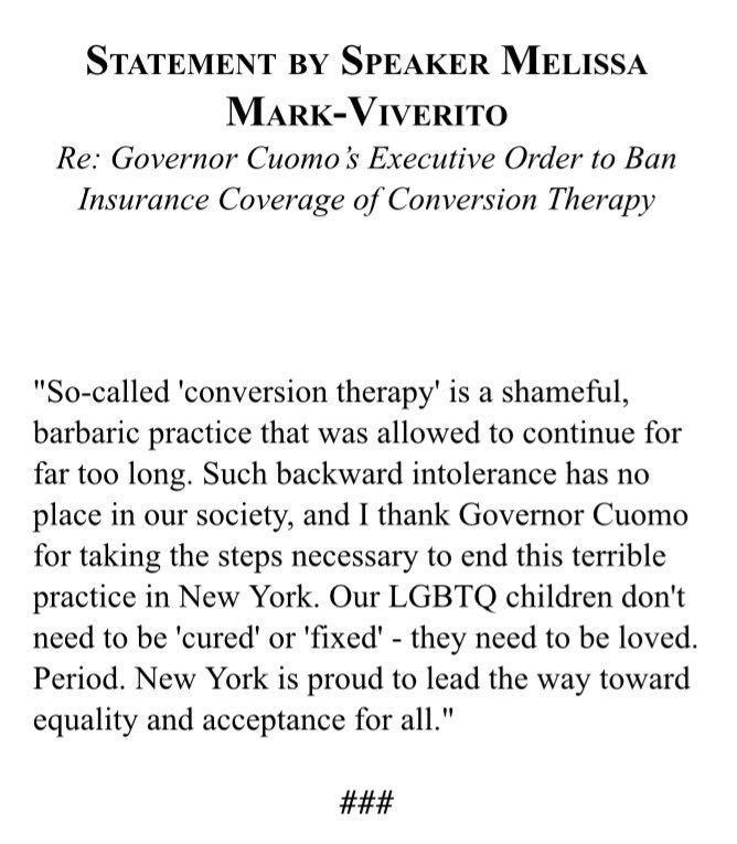 .<a href="/MMViverito/">Melissa Mark-Viverito</a> applauds <a href="/NYGovCuomo/">Archive: Governor Andrew Cuomo</a> Exec Order on conversion therapy