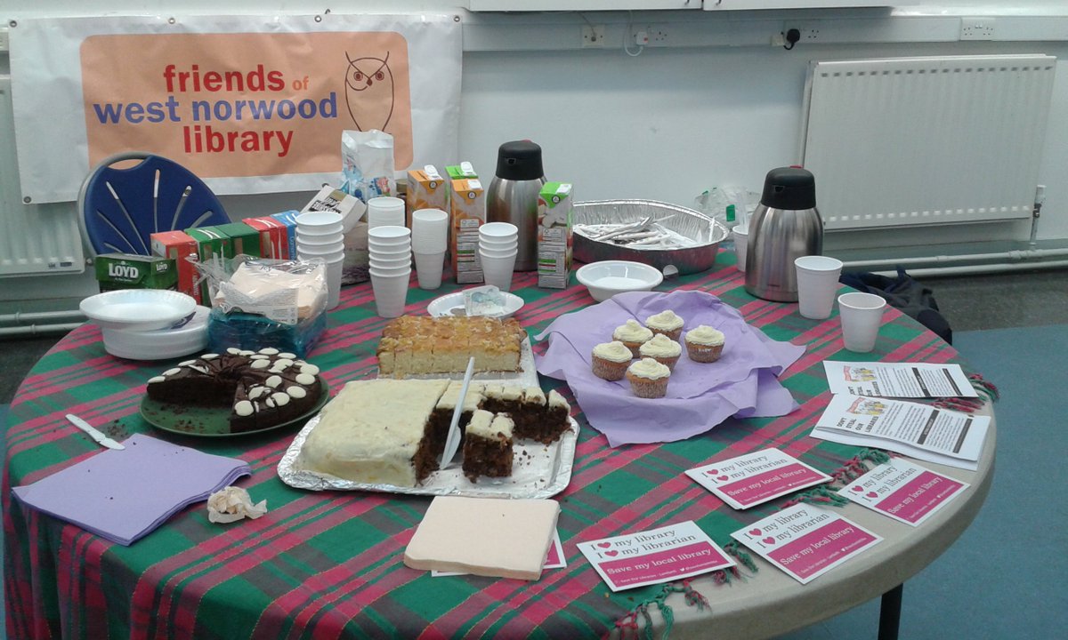 Tea, cake and campaigning at West Norwood Library today. #dontstealourlibraries #librariesday <a href="/SaveLambthLibs/">SaveLambethLibraries</a>