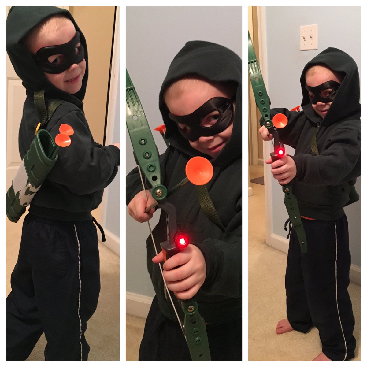 blairagibson's tweet photo. I am the Green Arrow! Caleb loves this show and loves Ollie and Felicity! #CalebKicksCancer #arrow @amellywood https://t.co/5ae12avcC4
