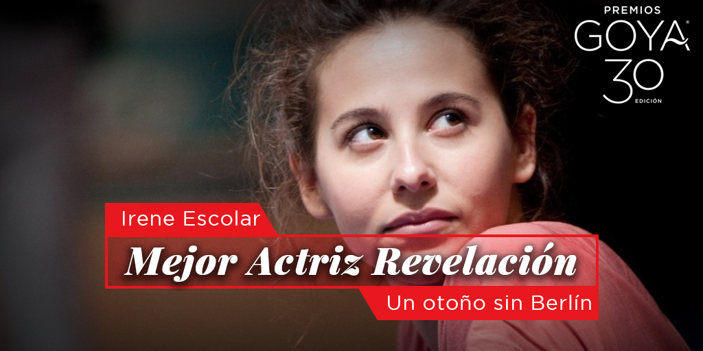 PremiosGoya's tweet photo. La ganadora del #Goya2016 a la Mejor Actriz Revelación es para @IreneEscolar1 por @OtonoSinBerlin. https://t.co/K47hyGQaji