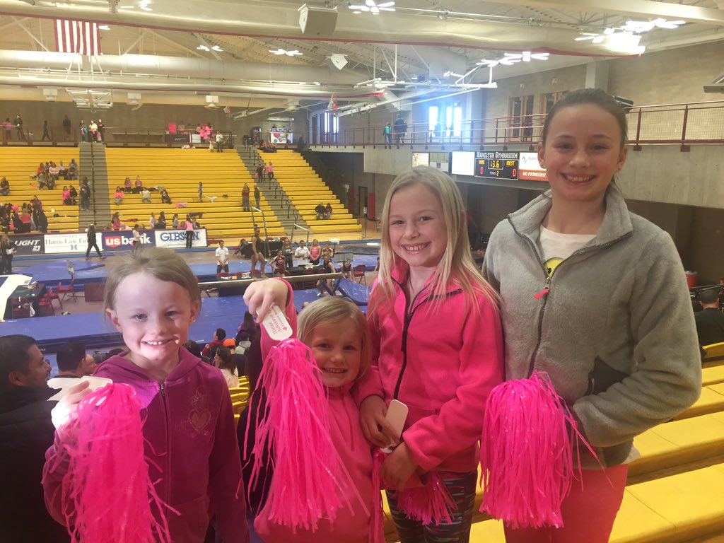 AndrewGaasch's tweet photo. Daddy date night with my big girls! DU Think Pink night! #DUGymnastics #PorterHospital https://t.co/KU25uxdv3J
