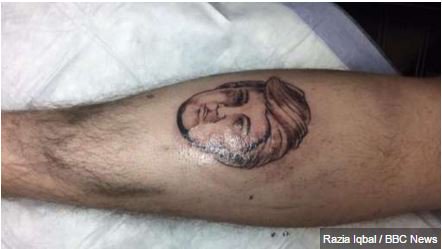 BBCWorld's tweet photo. Meet Max, the man who got a free tattoo of Donald Trump on his leg from a Trump supporter https://t.co/z0eRM8p6sO https://t.co/JeCC91zpdm