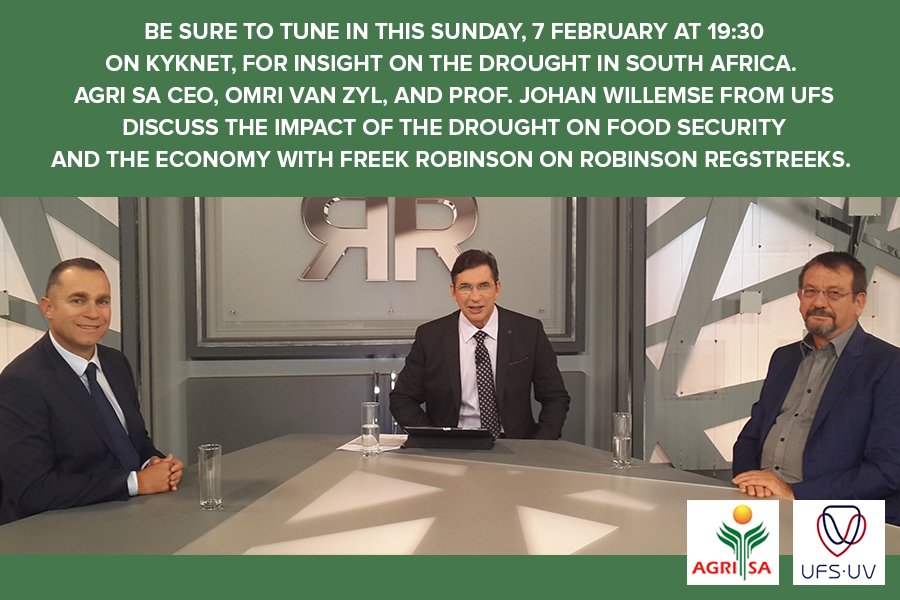 AgriSA1904's tweet photo. Tonight 19:30 @kykNETtv #RobinsonRegstreeks #droughteffects @Omrivz @agrisaofficial & Prof. Willemse @UFSweb https://t.co/UfxbEHDFFi