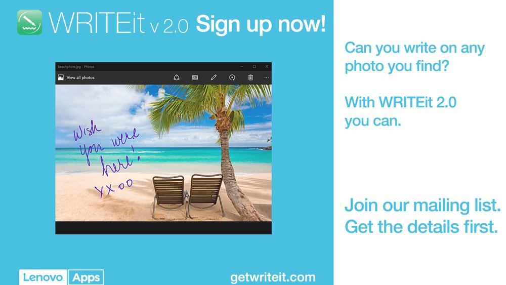 LenovoCSW's tweet photo. #WRITEit 2.0 coming soon. Sign up now to get updates!
https://t.co/JvLJCNfpFG 
#drawonscreen #annotate https://t.co/kCFNPlfm3n