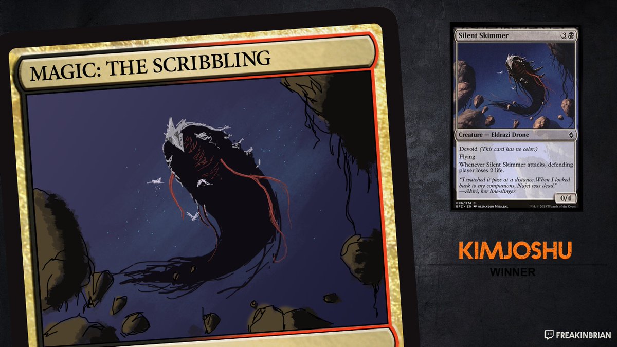 Freakin_Brian's tweet photo. Did some full-color Magic: The Scribbling on the channel tonight. Where were you?! Giveaway stream tomorrow night! https://t.co/Ynpzt2AxvB