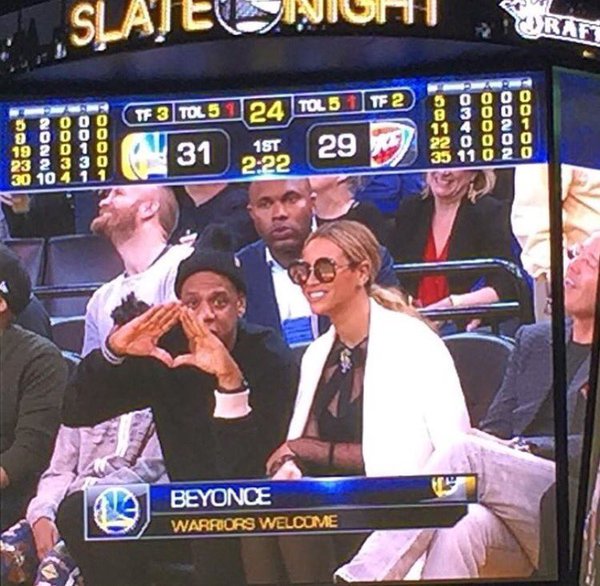 BSO's tweet photo. Jay Z &amp; Beyonce Chilling Courtside at OKC-Warriors Game (Photos) https://t.co/rYUVFbbfVG via @MarkAGunnels https://t.co/EUwOeAy5vz