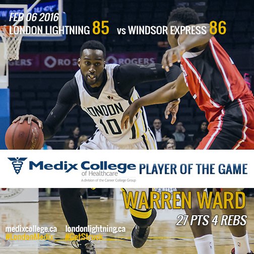 LondonLightning's tweet photo. Tonight's #LondonMedix Player of the Game is Warren Ward! #GetStruck #ldnont https://t.co/kDJx6lW15p