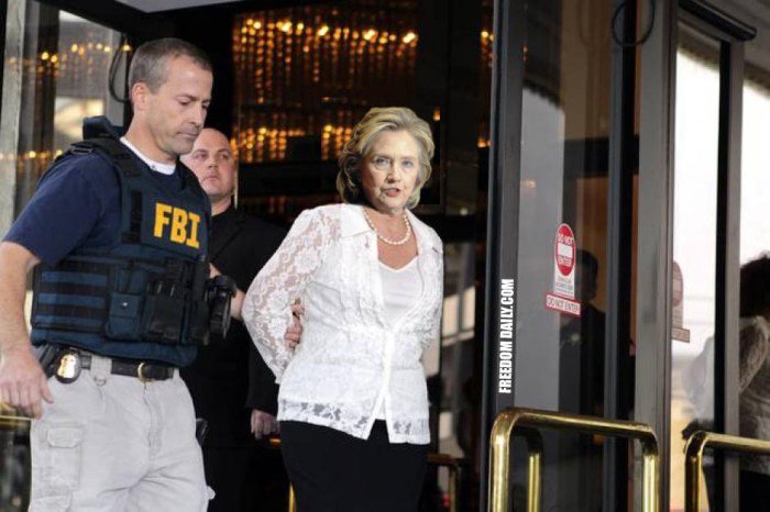 CronkiteSays's tweet photo. BREAKING NEWS 
Hillary was detained by the FBI today after accidentally telling the truth at a NH campaign rally. https://t.co/Hpfu9XrUdz