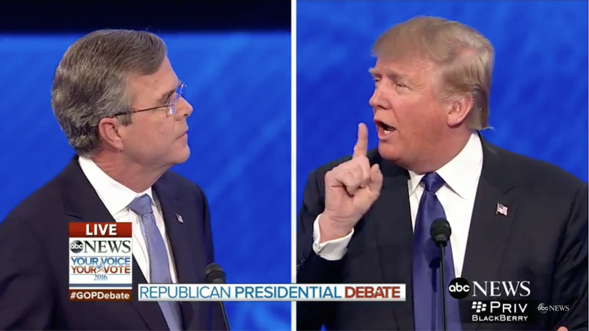 Donald Trump hushes Jeb Bush during GOPdebate VIDEO