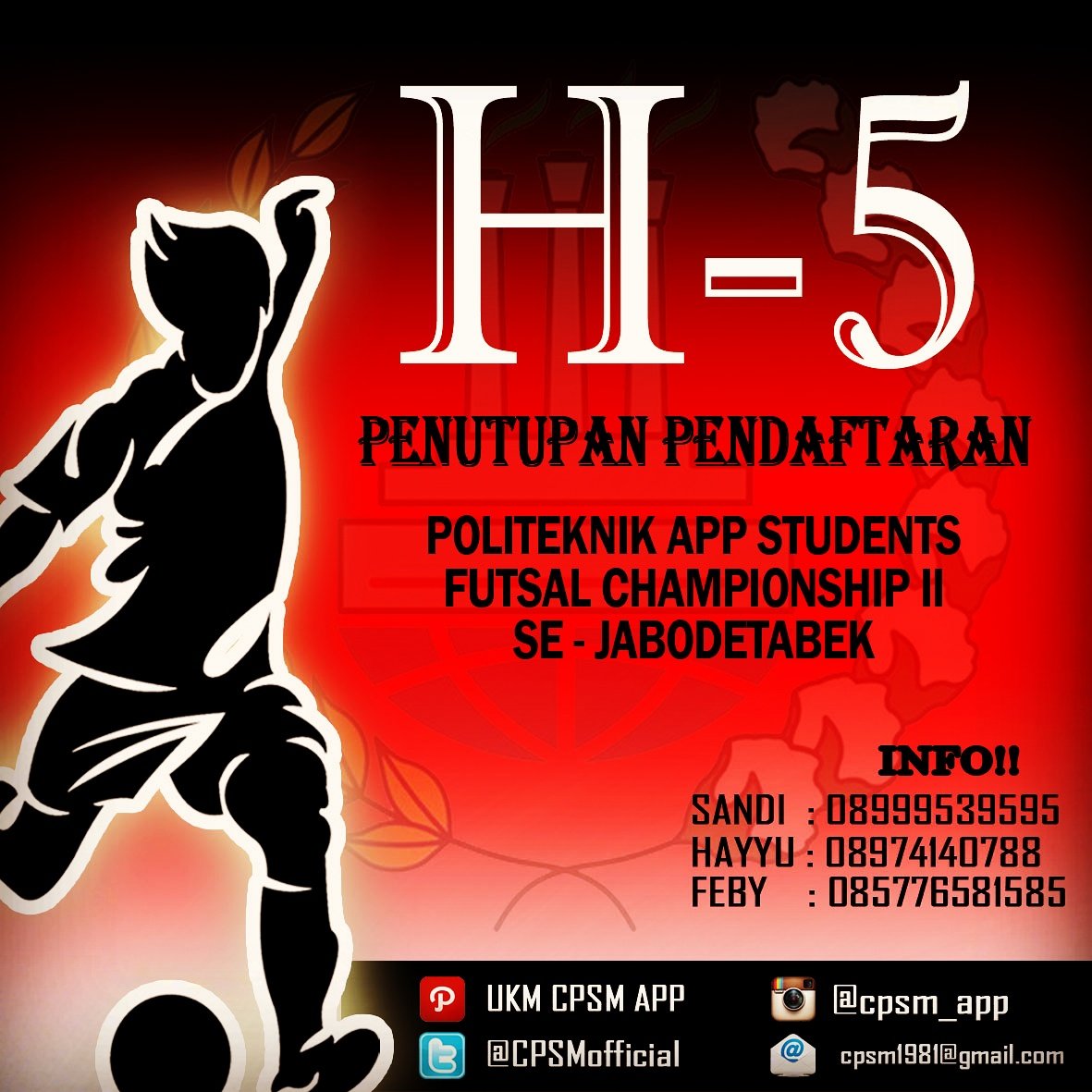 H-5 Penutupan Pendaftaran, Segera daftarkan tim kalian guys ⚽ salam olahraga 👊