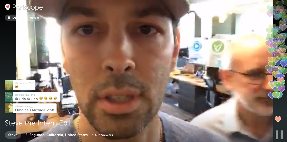 jbwilke's tweet photo. First live scripted show for @periscopeco w/ @stevenellison &amp; @meghensley20 https://t.co/BwChllAIDS #SteveTheIntern https://t.co/3lAxFkCbwE
