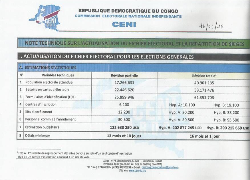 #RDC #CENI le document  qui retarde le processus électoral pour cause d'actualisation du fichier (de 13 à 16 mois)
