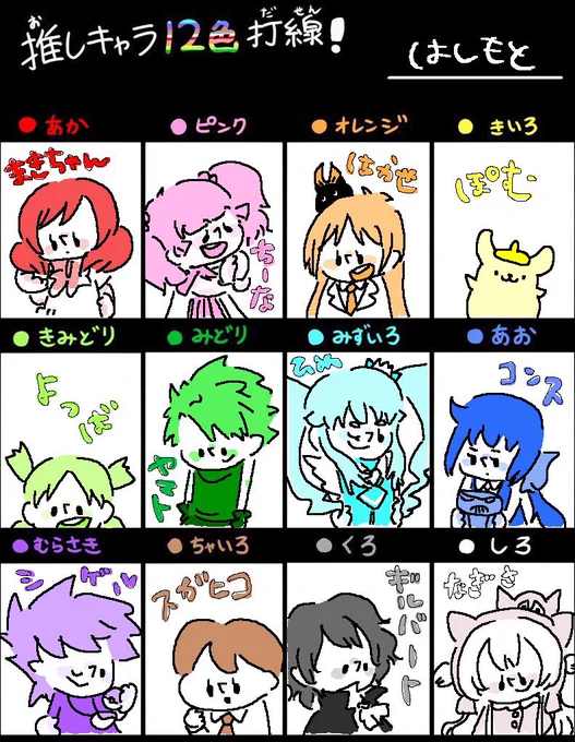 どーん! #推しキャラ12色打線 
