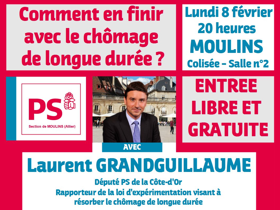 Comment vaincre le chômage de longue durée ? Demain à 20h, venez rencontrer le député <a href="/LGRANDGUILLAUME/">L Grandguillaume</a> à #MOULINS